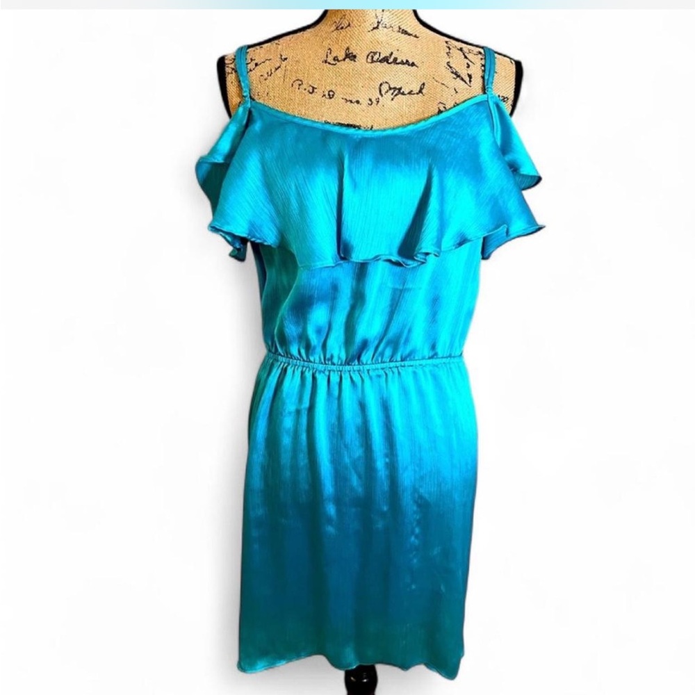 Bisou Bisou Metallic Teal Cold Shoulder Cocktail Dress 16